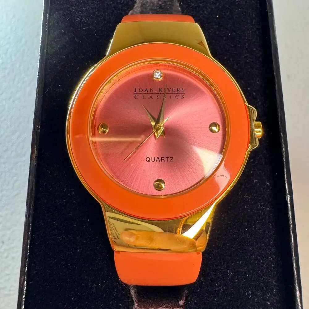 joan rivers classics j14120 coral orange cuff watch quartz original box